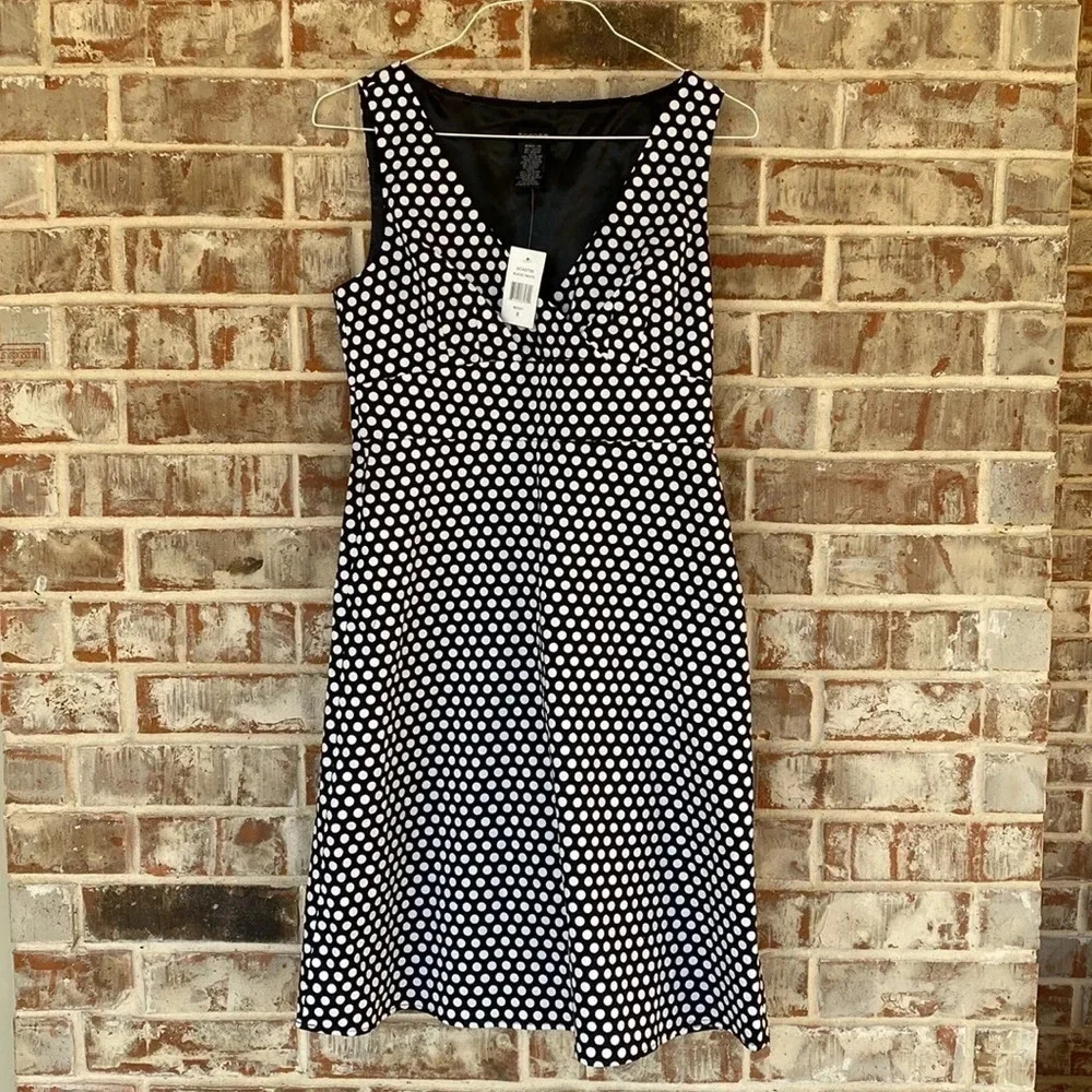Spense Black White Polka Dot Wrap Bodice Sleeveless Dress